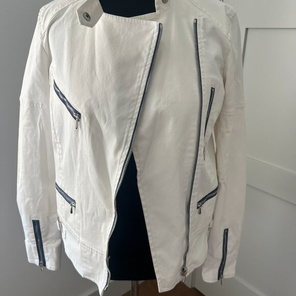 7for all Mankind White S Moto Cotton Jacket with accent zippers NEW - Picture 3 of 7